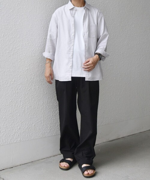 日本製【美品】ARTISANアルチザン/コットンリネンストライプシャツ定価4万程 Herdmans Linen】レッド リネン ストライプ ドレスシャツ（Easy Order