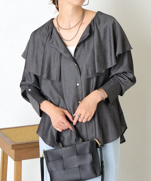 ブラウス シャツ テンセルネックフリルシャツ レディース