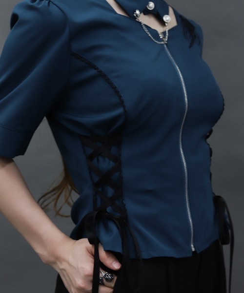 axes femme POETIQUE ブラウス シャツ クラゲ刺繍チョーカー襟ブラウス