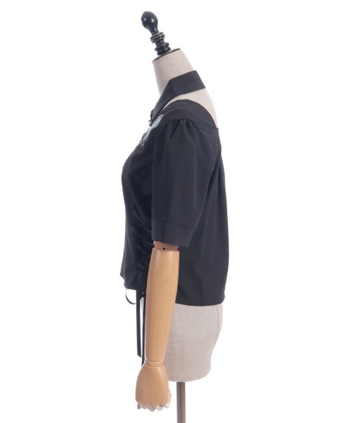 axes femme グレンチェック柄 刺繍入りカットソー ブラウス クロスタイ付き刺繍ブラウス[品番：IGAW0005244]｜axes femme