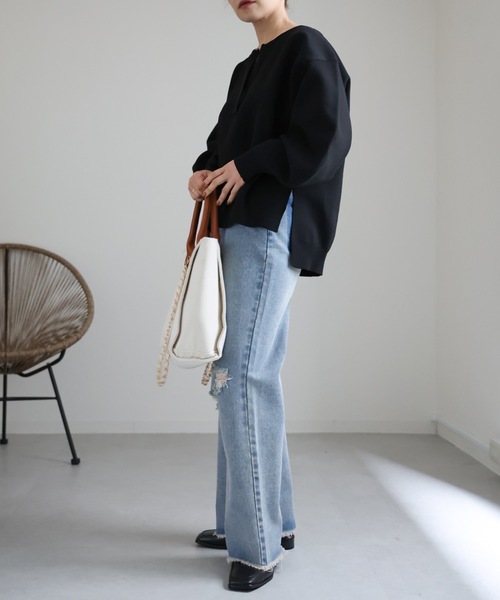 「ap retro」 長袖ニット FREE ホワイト×ブラック レディース_画像4