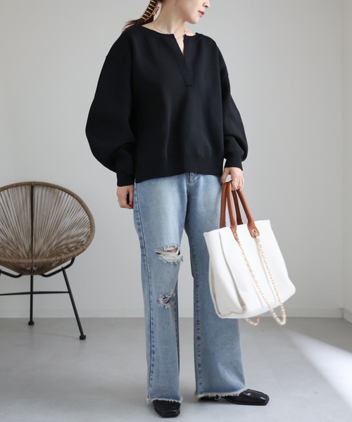 「ap retro」 長袖ニット FREE ホワイト×ブラック レディース_画像7