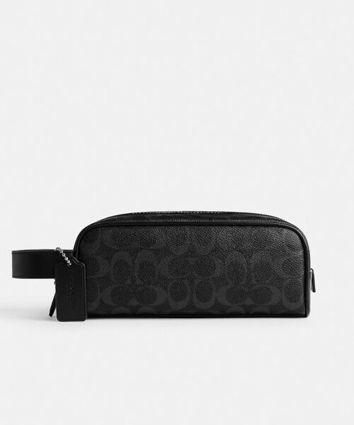 極美品✨コーチ アクセサリーポーチ キャンバス レザー ブラック シグネチャー COACH（コーチ） ポーチ トラベル キット・シグネチャー キャンバス