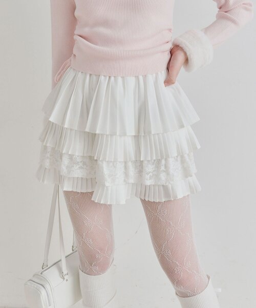 OAKMOO ホワイト　短いスカート OLIVE des OLIVE（オリーブデオリーブ） スカート プリーツティアード