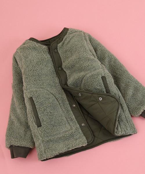【新品・未使用】BienaBien　キルティング　ボア　ジャケット　90cm　韓国子供服　カーキ　ファー　コート　アウター OMNES（オムネス） コート アウター リバーシブルキルティングボア