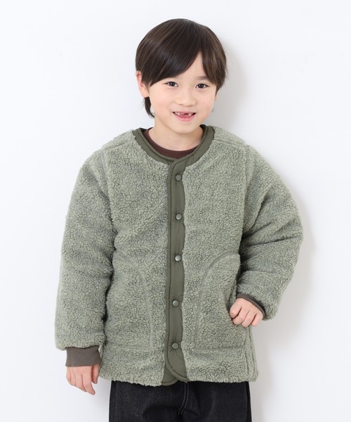【新品・未使用】BienaBien　キルティング　ボア　ジャケット　90cm　韓国子供服　カーキ　ファー　コート　アウター OMNES（オムネス） コート アウター リバーシブルキルティングボア