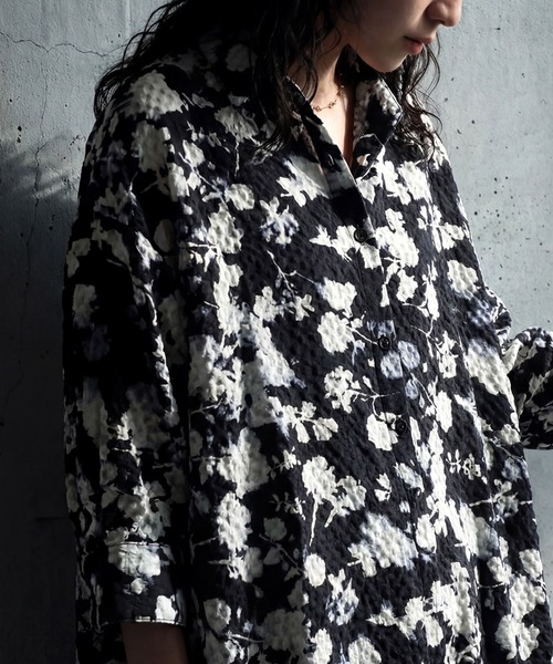 花柄ロングシャツワンピース antiqua（アンティカ） シャツワンピース 半袖 花柄 ロング シャツ