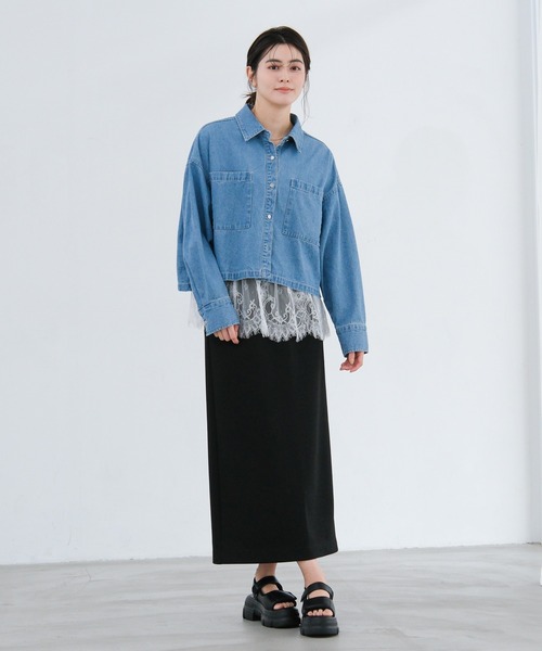 Rokh / ロック | レースカラー デニム ブラウス シャツ | 34 | インディゴ | レディース Rokh / ロック | レースカラー デニム ブラウス シャツ | 34