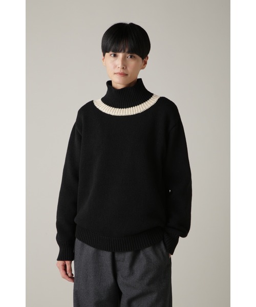 マーガレットハウエル黒いリブ編みクルーネック長袖ニット MHL.（エムエイチエル） 長袖ニット 2 ブラック レディース : ZOZOTOWN