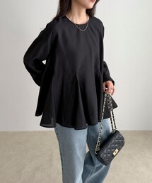 twill ラウンドペプラムボリュームブラウス fredy emue（フレディエミュ） ブラウス シャツ ペプラムシアー