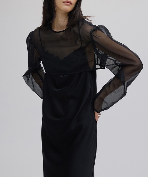 Ameri（アメリ） パーティードレス ドレス SHEER LAYERED SATIN DRESS