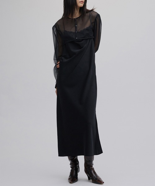 ameri パーティードレス　オケージョンドレス Ameri（アメリ） パーティードレス ドレス SHEER LAYERED SATIN DRESS