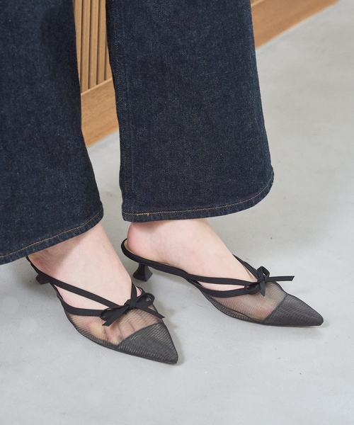 パンプス 「追加」3.5cmシアーリボンミュールの画像