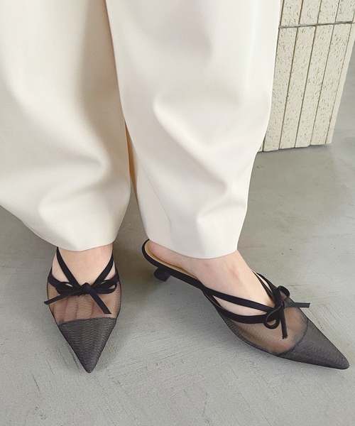 パンプス 「追加」3.5cmシアーリボンミュールの画像