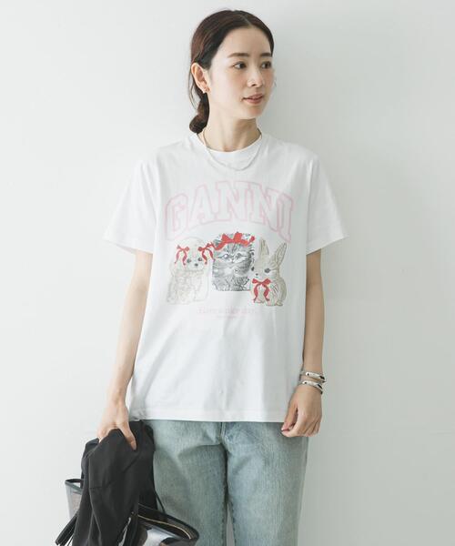 GANNI（ガニー） tシャツ 半袖 GANNI JERSEY CUTE ANIMALS レディース