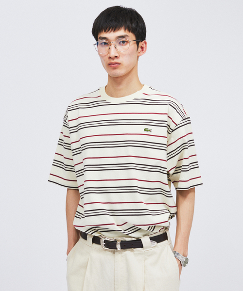 tシャツ LACOSTE / ラコステ 別注 マルチ ストライプ クルーネック Tシャツ メンズの画像