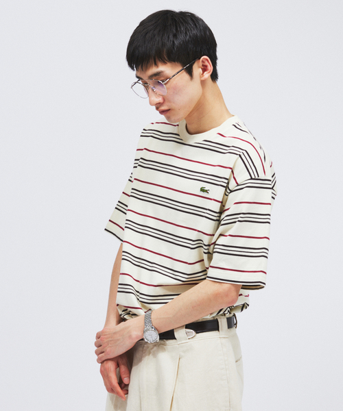 tシャツ LACOSTE / ラコステ 別注 マルチ ストライプ クルーネック Tシャツ メンズの画像