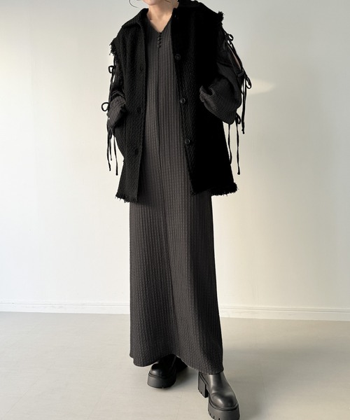 「junoah」 長袖ワンピース X-LARGE チャコール レディース_画像2