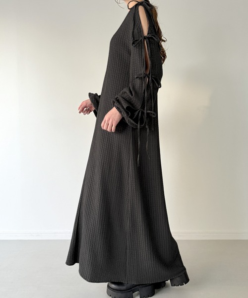 「junoah」 長袖ワンピース X-LARGE チャコール レディース_画像3