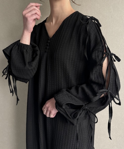 「junoah」 長袖ワンピース X-LARGE チャコール レディース_画像4