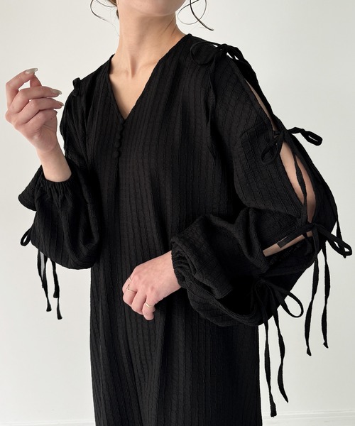 「junoah」 長袖ワンピース X-LARGE チャコール レディース_画像5