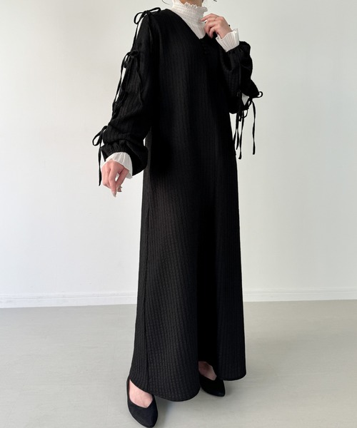 「junoah」 長袖ワンピース X-LARGE チャコール レディース_画像8