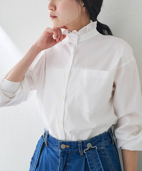 美品 ウィムガゼット 1,7万円 スタンドカラーブラウス ホワイト F339 Whim Gazette（ウィム ガゼット） 長袖ブラウス FREE レッド