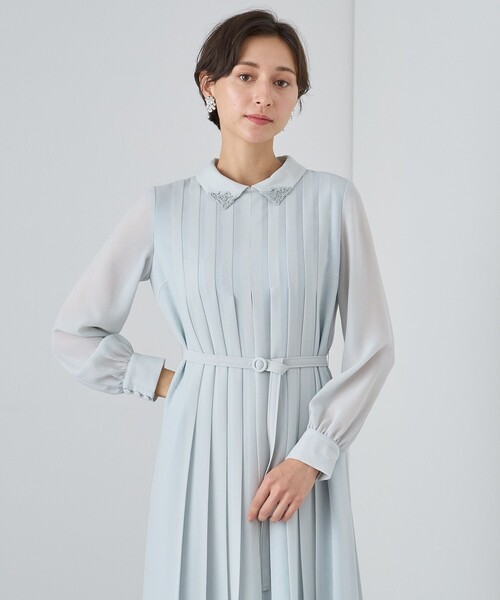 【ANAYI】新品未使用 長袖 フレアー ワンピース 38 新品タグ付き可愛い ANAYI（アナイ） 長袖ワンピース 38 ライトブルー レディース