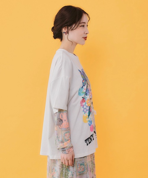 ScoLar（スカラー） tシャツ 162675：レースリボン付き 花ネコ柄T