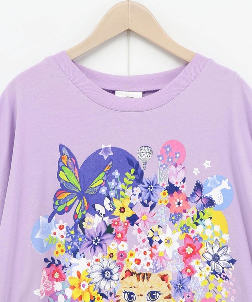 ScoLar（スカラー） tシャツ 162675：レースリボン付き 花ネコ柄T