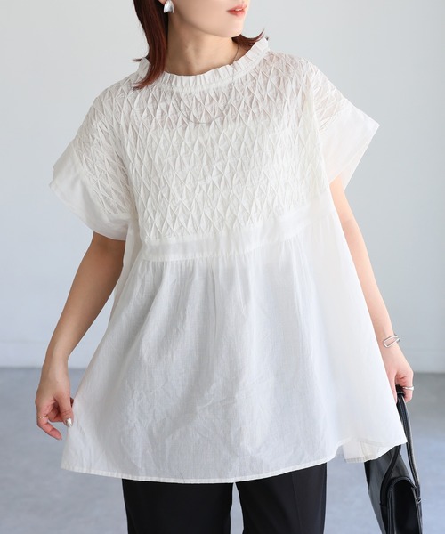 Riberry（リベリー） ブラウス シャツ インド綿スモッキング刺繍フレア