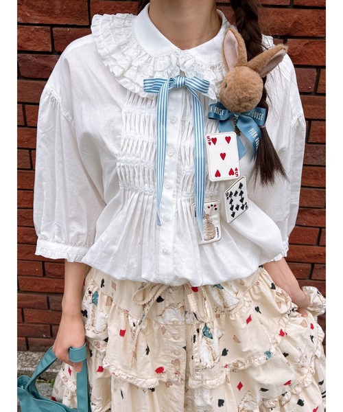 美品✨️ストライプリボン付きローンチュニックブラウス PINK HOUSE（ピンクハウス） チュニック ストライプリボン付きローン