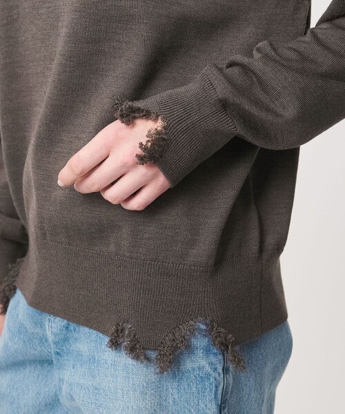 美品 LOEFF ロエフ 26SS ダメージ ニット プルオーバー 3 グレー LOEFF（ロエフ） ニット セーター 「LOEFF」ダメージ ニット プル