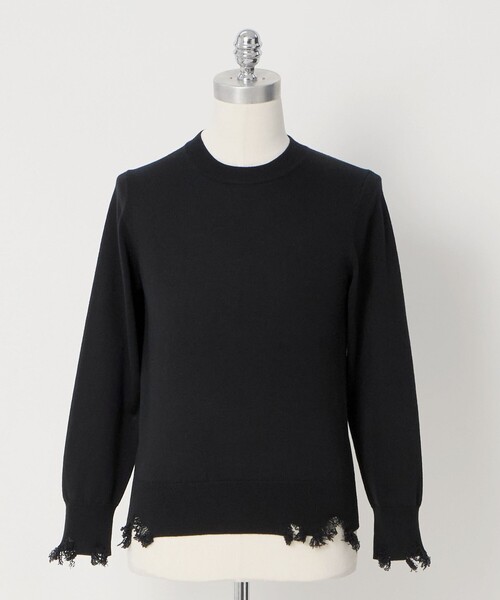 美品/25年モデル☆ロエフ　5ゲージダメージニットプルオーバー　0　ブラック LOEFF（ロエフ） ニット セーター 「LOEFF」ダメージ ニット プル