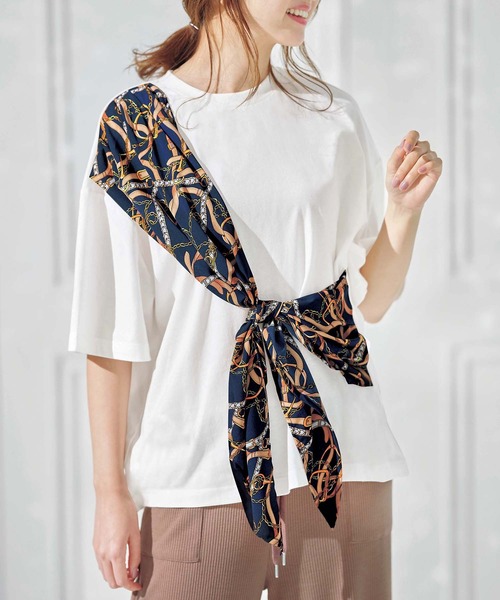 Tシャツ Tシャツ スカーフ柄前結びｔシャツ 新色追加 スカーフ柄前結びｔシャツ