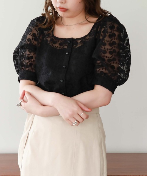 archives（アルシーヴ） シャツ ブラウス チュールレースタック半袖