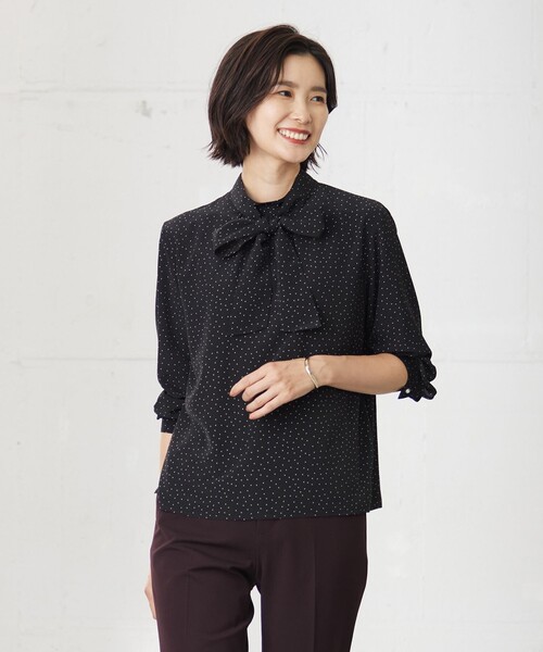 ブラウス シャツ 「洗える」フェミニッシュパウダー dots ボウタイ ブラウス レディース