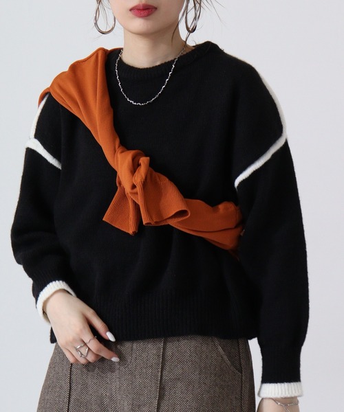 ニット セーター a.n.l アウトキリング配色ニット レディース ニット セーター a.n.l アウトキリング配色ニット レディース