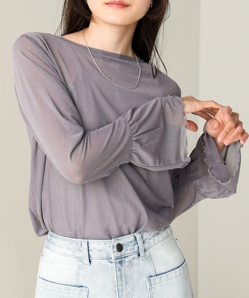 BAB（バブ） tシャツ ラインストーンシアートップス レディース