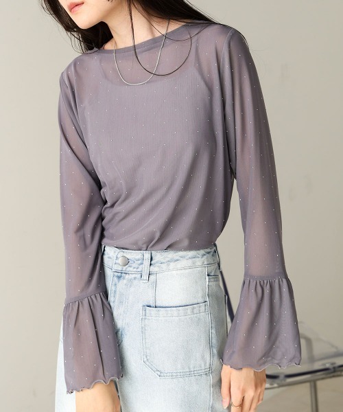 BAB（バブ） tシャツ ラインストーンシアートップス レディース