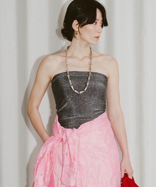 チューブトップ ベアトップ グリッターベアトップ チューブトップ ベアトップ 2way glitter camisole / カップ付き