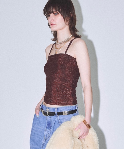 チューブトップ ベアトップ グリッターベアトップ チューブトップ ベアトップ 2way glitter camisole / カップ付き