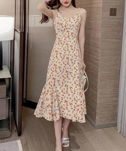 シフォン花柄キャミソールワンピースロング夏 ワンピース シフォンフラワー柄 キャミワンピース : ZOZOTOWN