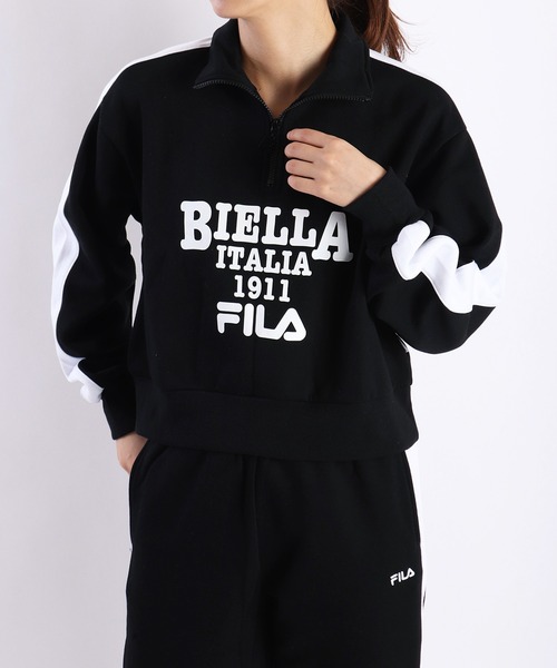 トレーナー スウェット FILA レディース 裏起毛 ハーフジッププルオーバー クロップド丈 レディース