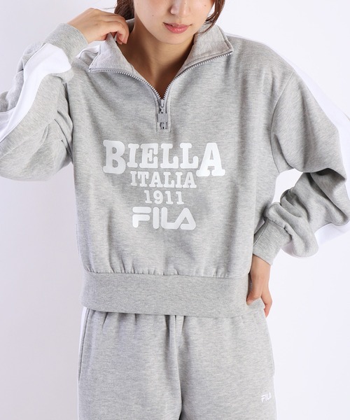 トレーナー スウェット FILA レディース 裏起毛 ハーフジッププルオーバー クロップド丈 レディース FILA フィラ スウェット ハーフジップ トレーナー レディース 裏