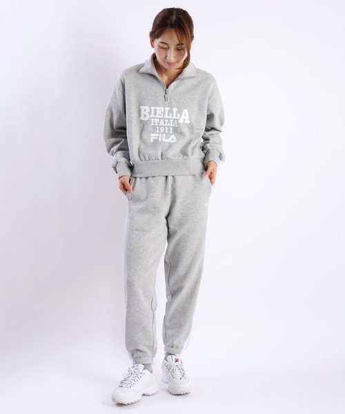 トレーナー スウェット FILA レディース 裏起毛 ハーフジッププルオーバー クロップド丈 レディース FILA フィラ スウェット ハーフジップ トレーナー レディース 裏