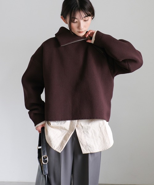 D&G ストライプ ジップアップニットセーター select MOCA ニット セーター アシメジップニットトップス