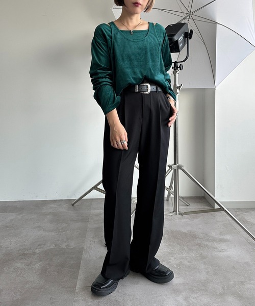 mignon wave lib shoulderオフショルダー編み長袖トップス