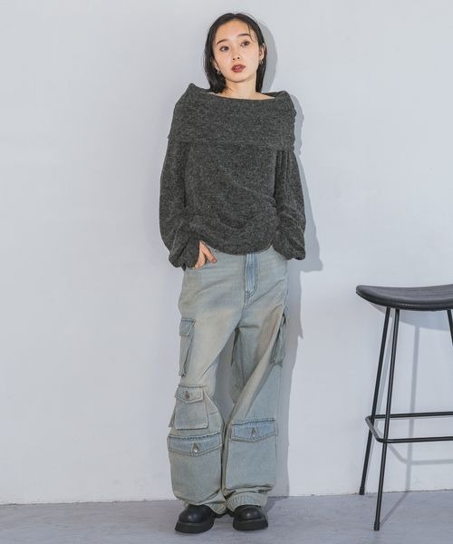 JEANASIS 2WAY ブークレオフショルプルオーバー グレー