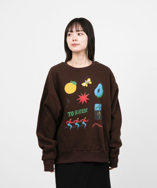 トレーナー スウェット ”FRUIT” Midori Komatsu 裏起毛クルースウェット レディース メンズ